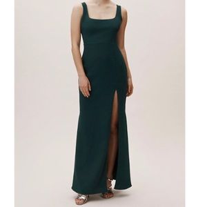 BHLDN Dark Emerald Dress with slit
